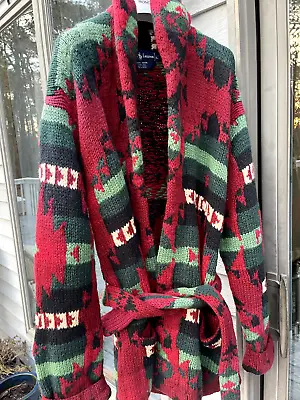 Ralph Lauren Hand Knit Vintage Cardigan Southwestern Ranch Blanket Indian L WOOL • $450