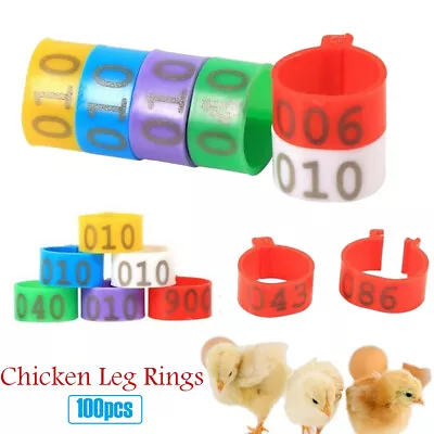 100pcs Bird Rings Leg Bands For Pigeon Parrot Poultry Clip Rings Number 001-100 • £6.85