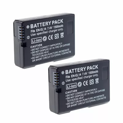 £25.19 • Buy 2X EN-EL14A Rechargeable Battery For Nikon D3500,D5600,D3300,D5100 Cameras &More