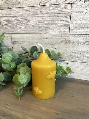 Pure Beeswax (bees Wax)  - Large Round Votive Candle W/ Honey Bees • $2.50