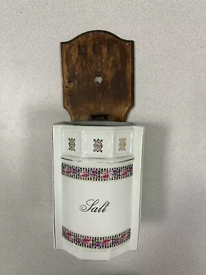 Rare Old Vintage Porcelain Salt Box Counter Or Wall Mount Floral Trim • $65