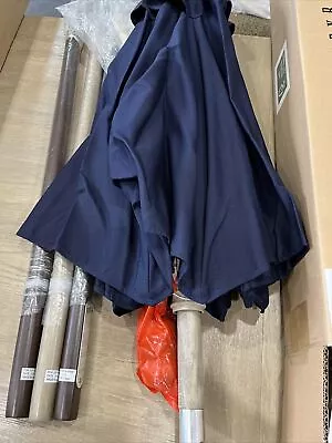 Pottery Barn 6 Foot Market Umbrella And Frame Wooden Navy Blue  Canopy • $109