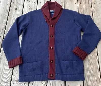 Vintage Polo Ralph Lauren Men's M Shawl Collar Cardigan Wool Sweater • $109.99