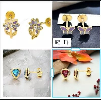 4 Pairs Set 18k  Gold Filled Stud Earrings With S  Stones And Enamel • $32