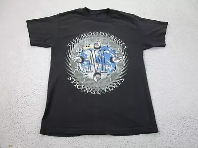 VINTAGE The Moody Blues Shirt Mens L Black Distressed Grunge Strange Times • $10