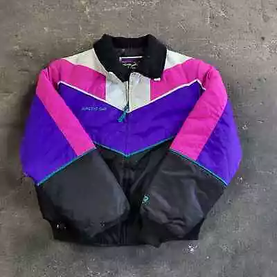 Vintage Arctic Cat Jacket Size L Made In USA Black Purple Ski Snowmobile Winter • $75.60