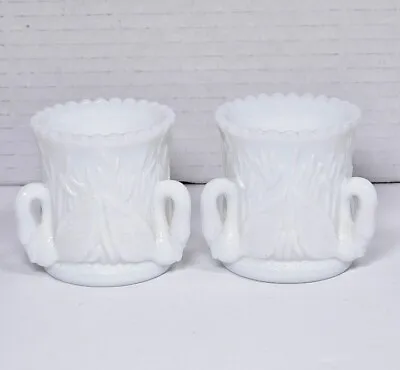 Westmoreland Vintage White Milk Glass Swan Toothpick Holders Pair Signed • $24.95