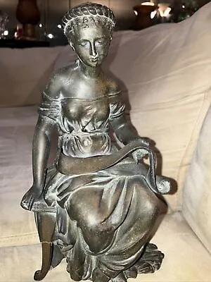 Victorian Era Bronze Sculpture 1800s Woman Sitting & Reading ‘Flute Music Notes’ • $59.99