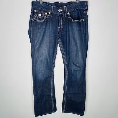 True Religion Boot Cut Mens Blue Jeans Flap Pockets Tag Size 30 Fit 32x34 • $33.99