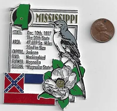 Mississippi  State Facts Montage Magnet     Mockingbird  Jackson  Magnolia • $3.95