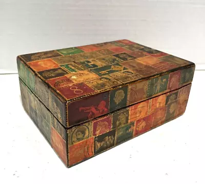 Vtg. Decoupage Stamp Box/ 1962 Antique Wood Trinket Box 6x4 Handmade • $22.95