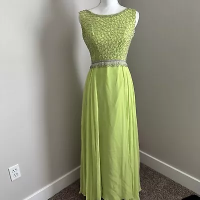 Mike Benet Vintage Green  Dress 6-8 Chiffon Long  Skirt Beaded • $99