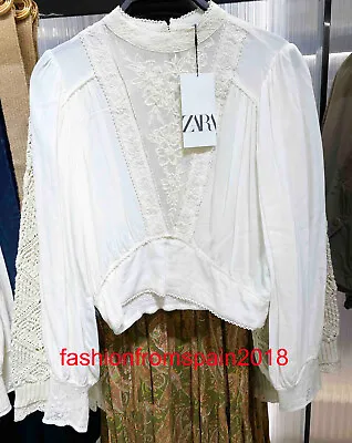 $59.88 • Buy Zara New Woman Floral Embroidered Top With Sash Waist Ecru Xs-xl 5770/229