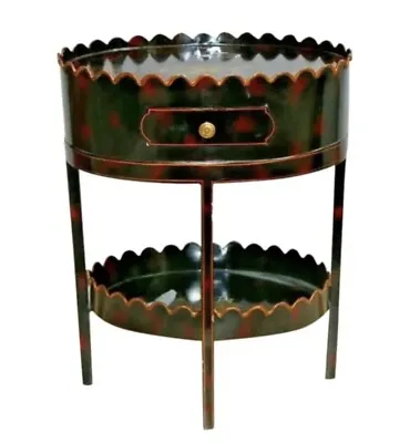 Maitland Smith Table English Regency Metal Black Painted Two Tier Drawer Rare • $675