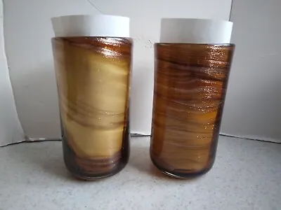 2 Vintage Amici Brown Glass W/ Copper Flecks Tumblers Swirl Pattern Murano • $15.99