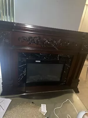 Brown & Marble Style Electric Freestand Fireplace • $900