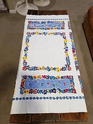 Vintage Linen Floral Tablecloth 44” X 50” • $36.96