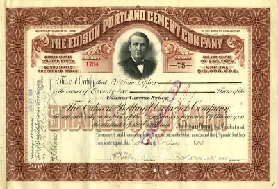 Thomas A. Edison Inc. - Edison Portland Cement - Transferred To Thomas A. Edison • $150