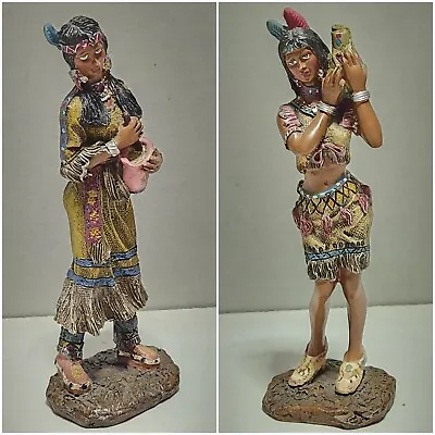 Vintage Set Of 2 Ceramic Resin 6.75  Tall Native American Indian Women Figurines • $21.50