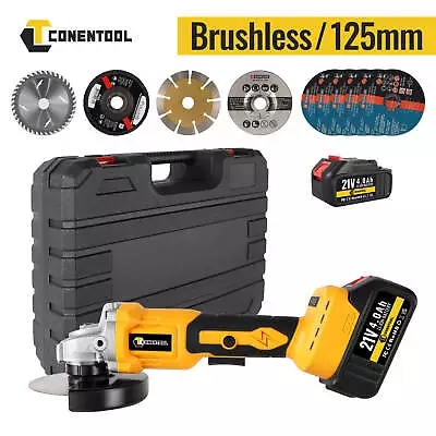 21V 125mm Cordless Angle Grinder Brushless With Battery & Charger & 9Discs Kit • £46.99