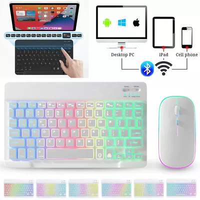 RGB Backlit Keyboard Mouse For Samsung Galaxy Tab A9+ A8 S9 FE/S9 S8 S7 S6 Lite • £9.99