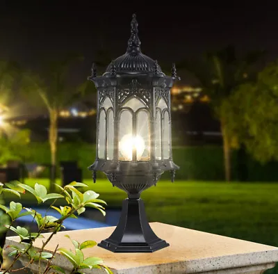 Vintage Outdoor Garden Gate Pillar Mounted Coach Light Metal Lantern Glass Lamp • $109