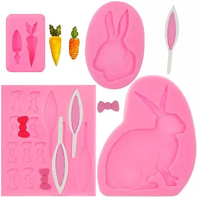 Easter Rabbit Fondant Mold 4PCS Rabbit Bunny Ear Carrot Chocolate Silicone M... • $18.76