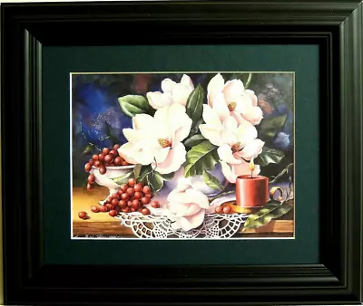 Magnolia Flower Picture Candle Grapes Still Life Peggy Sibley Matted Framed 8x10 • $35.95