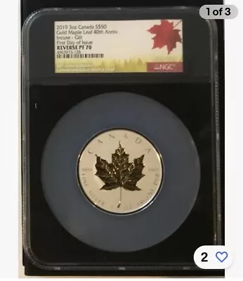2019 3oz Canada S$50 Silver Gold Maple Leaf 40th Anniversary Incuse-Gilt FDOI ! • $269.98