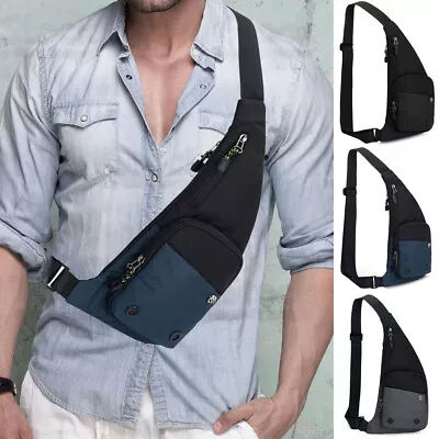 Mens Cross Body Chest Sling Side Bag Travel Sport Shoulder Bags Anti-theft UK • £10.49