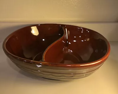 Vintage Marcrest Stoneware Daisy Dot Brown Divided Serving Dish Bowl Ovenproof  • $15