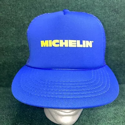 Vintage MICHELIN SnapBack Hat Cap Trucker Snap Back Blue Foam Mesh Yupoong • $14.95
