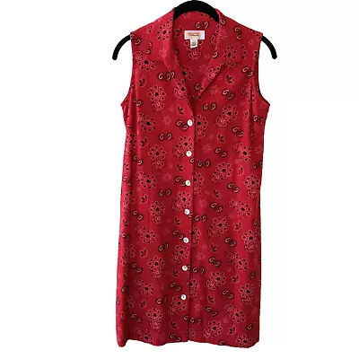 Talbots Linen Blend Sleeveless Bandana Print Midi Shift Shirt Dress Red Sz 2P • $19