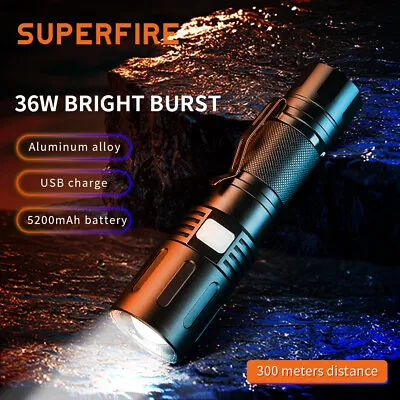 SUPERFIRE Flashlight Rechargeable Ultra Bright Torch Waterproof Zoomable Camping • £19.18