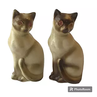 Victoria Ceramics Siamese Cat Salt Pepper Shakers Pink Rhinestone Eyes Kitchy • $28.87