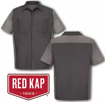 Red Kap Crew Shirt 2 Tone Auto Mechanic Technician 2 Pocket Work Uniform • $26.98