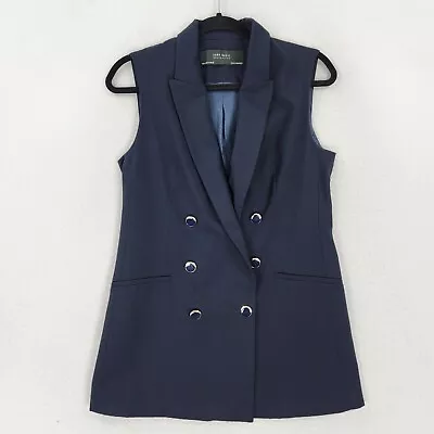 Zara Vest Women Small Navy Blue Double Breasted Long Line Blazer Vest Collection • $23.04
