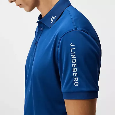 New J Lindeberg Tour Tech Polo Shirt BLUE Size Large Regular Fit FREE SHIP • $100.84