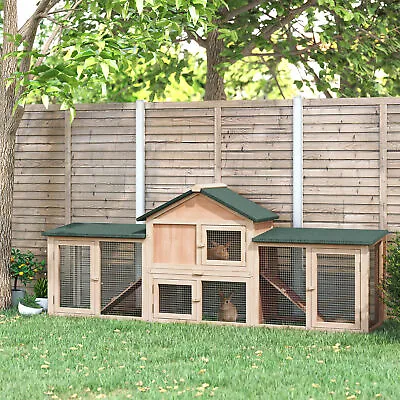 Wooden Rabbit Hutch Bunny Cage Guinea Pig House W/ Slide-out Tray Outdoor Run • £113.99