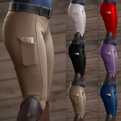 Horse Riding Leggings Tights Grip Phone Pocket Equestrian Pants Women Ladies • $19.37