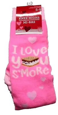 Funky Novelty Hot Pink-I LOVE YOU S'MORE-Knee Socks Casual Fun Food Hearts Theme • $5.97