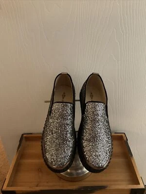 £34.65 • Buy Think “Michael Jackson” Silver Sequined Slip On Platform Shoes, Brand NEW!