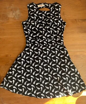 Louche London Dale Rabbit Print 100% Cotton Retro 50s Style Dress Open Back S • £11.90