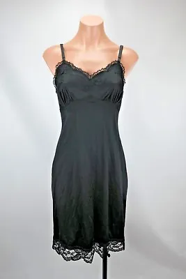 SEXY VTG Kayser Chemise LINGERIE Black Nightgown Negligee Dress Long Sz S USA • £24.32