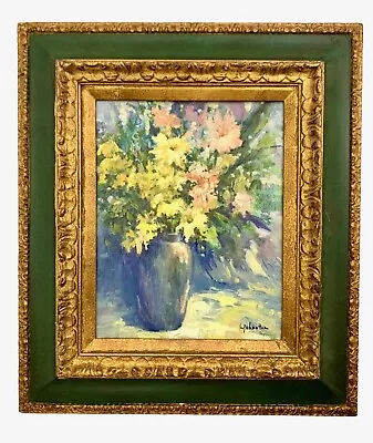 Painting Flower In Vase Oil On Board In Elegant Frame Vintage Fine Art • $255