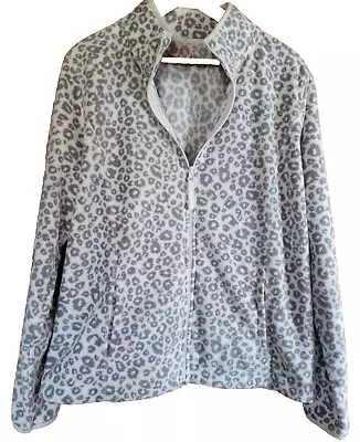 Made For Life Women’s Gray & White Animal Print Fleece Jacket Size L Full Zipper • $9.41