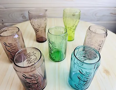 7 Coca Cola  Glasses From Mcdonalds Various Colours Two Splash 5 Can 2008 VGC • £40