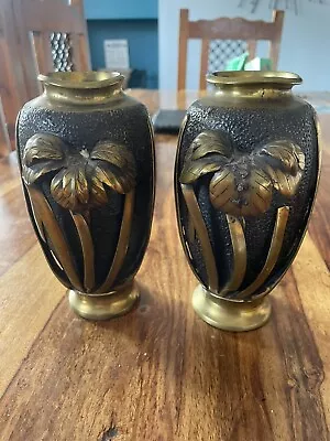 £46 • Buy Pair Of Antique Japanese Bronze Art Nouveau Style Lilly Vases