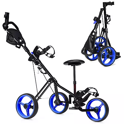 Foldable 3 Wheel Push Pull Golf Club Cart Trolley Buggy Golf Accessories W/ Seat • $163.95