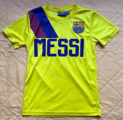 FC Barcelona Catalonia Football Soccer ‎Yellow Messi T-Shirt Child Size: 8 • $29